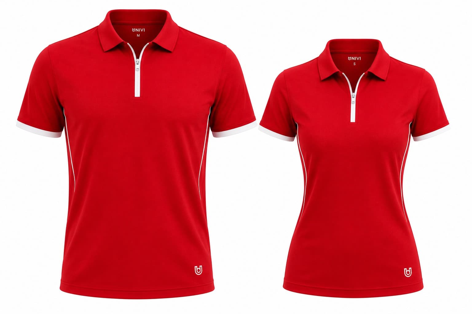 Áo Polo Nữ Đỏ Phối Khóa Kéo & Vai Trắng