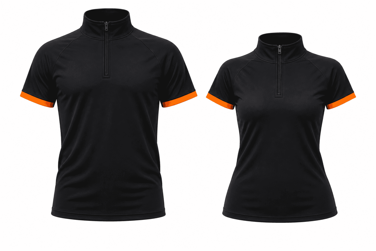 Áo Gym Cổ Trụ Có Khóa - Đen Phối Bo Tay Cam