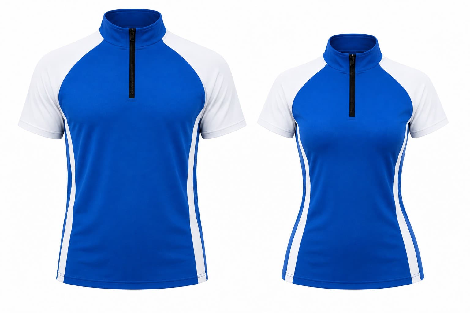Áo Gym Cổ Trụ Có Khóa - Xanh Royal Phối Trắng